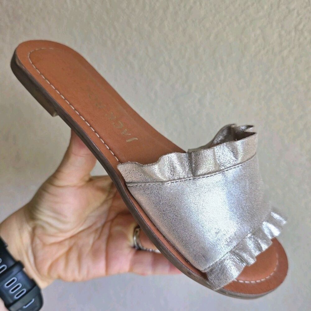 Jack Rogers Size 5.5 Rozette Ruffle Slides Metallic Flats